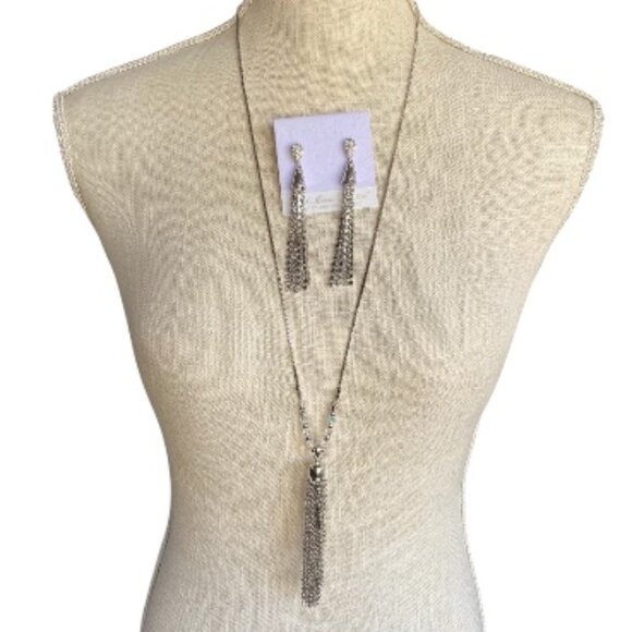 FAC Sparkly Opera Length Tassel Necklace & Earrings NWT - Picture 1 of 9